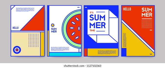 Summer colorful poster design template. Set of summer sale background and illustration. Minimalist design style for summer event poster and banner in eps10. 