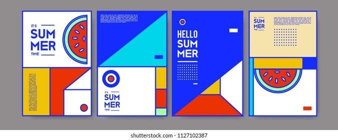 Summer colorful poster design template. Set of summer sale background and illustration. Minimalist design style for summer event poster and banner in eps10. 