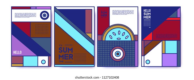 Summer colorful poster design template. Set of summer sale background and illustration. Minimalist design style for summer event poster and banner in eps10. 