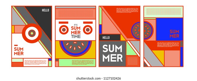 Summer colorful poster design template. Set of summer sale background and illustration. Minimalist design style for summer event poster and banner in eps10. 