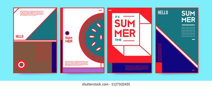 Summer colorful poster design template. Set of summer sale background and illustration. Minimalist design style for summer event poster and banner in eps10. 