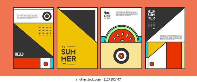 Summer colorful poster design template. Set of summer sale background and illustration. Minimalist design style for summer event poster and banner in eps10. 