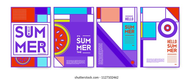 Summer colorful poster design template. Set of summer sale background and illustration. Minimalist design style for summer event poster and banner in eps10. 