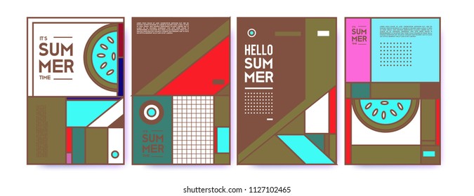 Summer colorful poster design template. Set of summer sale background and illustration. Minimalist design style for summer event poster and banner in eps10. 
