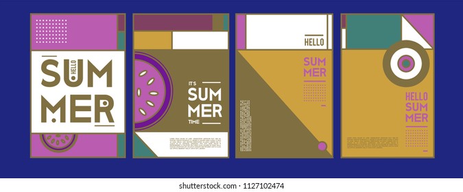 Summer colorful poster design template. Set of summer sale background and illustration. Minimalist design style for summer event poster and banner in eps10. 