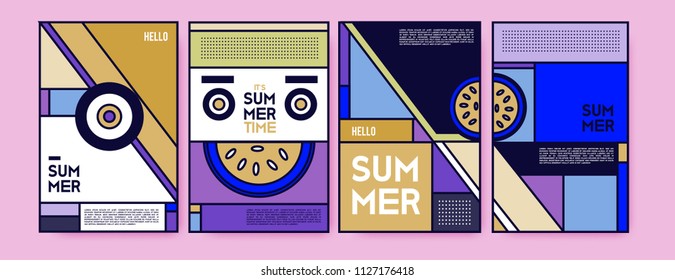Summer colorful poster design template. Set of summer sale background and illustration. Minimalist design style for summer event poster and banner in eps10. 