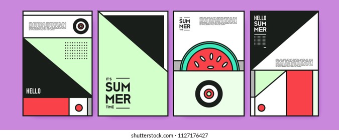 Summer colorful poster design template. Set of summer sale background and illustration. Minimalist design style for summer event poster and banner in eps10. 