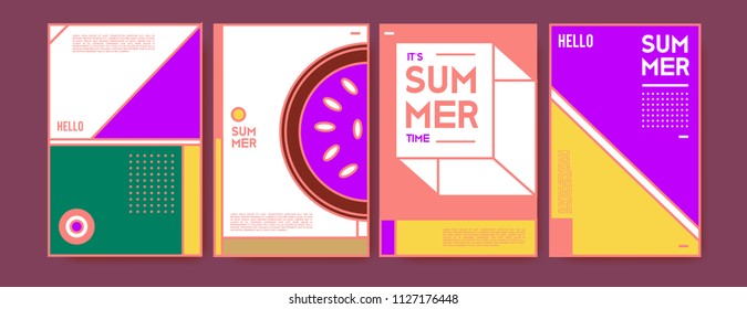 Summer colorful poster design template. Set of summer sale background and illustration. Minimalist design style for summer event poster and banner in eps10. 