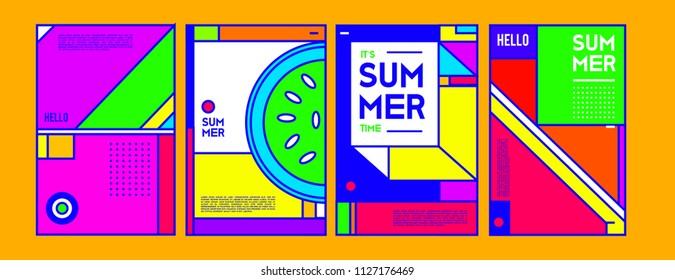 Summer colorful poster design template. Set of summer sale background and illustration. Minimalist design style for summer event poster and banner in eps10. 