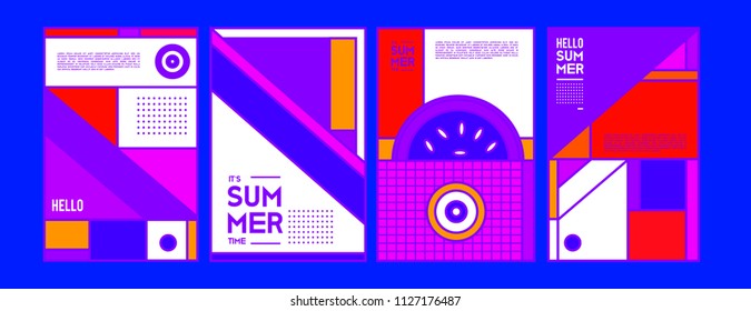 Summer colorful poster design template. Set of summer sale background and illustration. Minimalist design style for summer event poster and banner in eps10. 