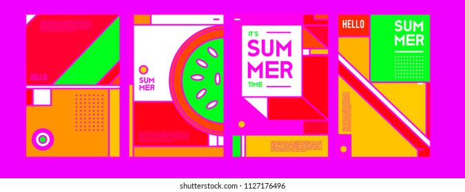 Summer colorful poster design template. Set of summer sale background and illustration. Minimalist design style for summer event poster and banner in eps10. 