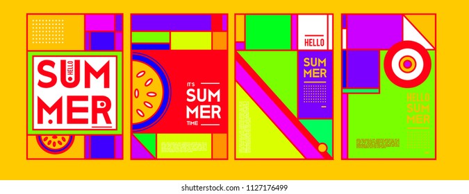 Summer colorful poster design template. Set of summer sale background and illustration. Minimalist design style for summer event poster and banner in eps10. 