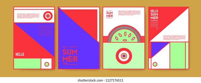Summer colorful poster design template. Set of summer sale background and illustration. Minimalist design style for summer event poster and banner in eps10. 