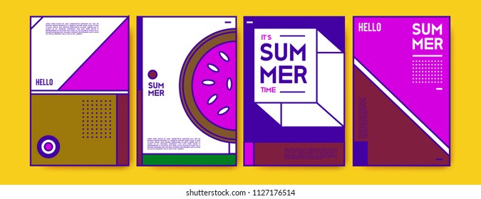 Summer colorful poster design template. Set of summer sale background and illustration. Minimalist design style for summer event poster and banner in eps10. 