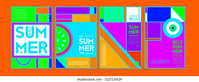 Summer colorful poster design template. Set of summer sale background and illustration. Minimalist design style for summer event poster and banner in eps10. 