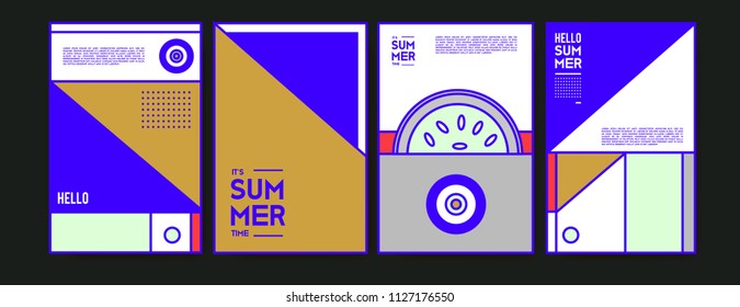 Summer colorful poster design template. Set of summer sale background and illustration. Minimalist design style for summer event poster and banner in eps10. 