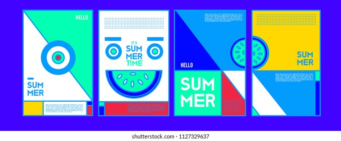 Summer colorful poster design template. Set of summer sale background and illustration. Minimalist design style for summer event poster and banner in eps10. 