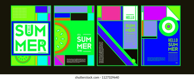 Summer colorful poster design template. Set of summer sale background and illustration. Minimalist design style for summer event poster and banner in eps10. 