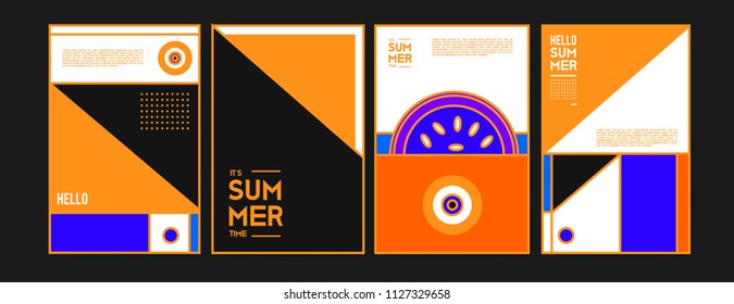 Summer colorful poster design template. Set of summer sale background and illustration. Minimalist design style for summer event poster and banner in eps10. 