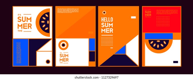 Summer colorful poster design template. Set of summer sale background and illustration. Minimalist design style for summer event poster and banner in eps10. 