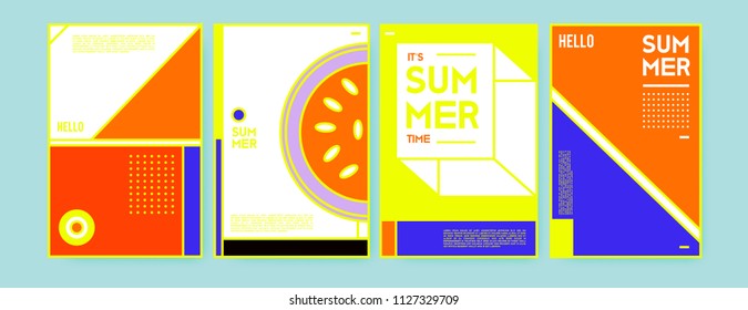 Summer colorful poster design template. Set of summer sale background and illustration. Minimalist design style for summer event poster and banner in eps10. 