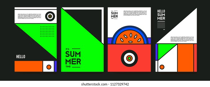 Summer colorful poster design template. Set of summer sale background and illustration. Minimalist design style for summer event poster and banner in eps10. 
