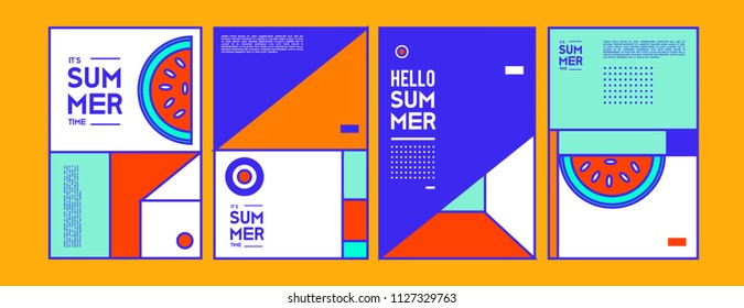 Summer colorful poster design template. Set of summer sale background and illustration. Minimalist design style for summer event poster and banner in eps10. 