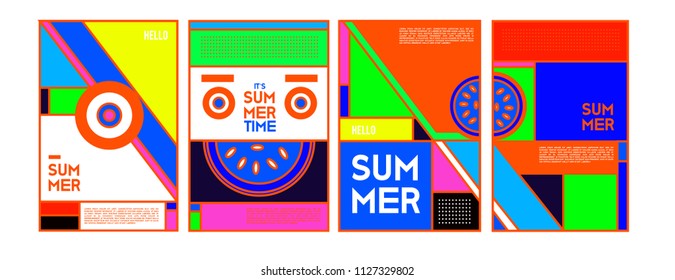 Summer colorful poster design template. Set of summer sale background and illustration. Minimalist design style for summer event poster and banner in eps10. 