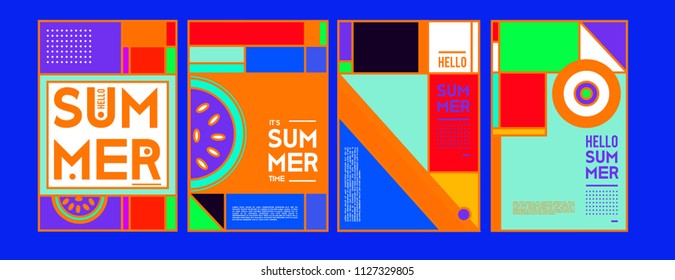 Summer colorful poster design template. Set of summer sale background and illustration. Minimalist design style for summer event poster and banner in eps10. 