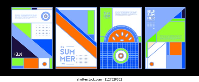 Summer colorful poster design template. Set of summer sale background and illustration. Minimalist design style for summer event poster and banner in eps10. 