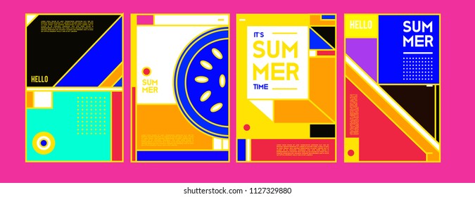 Summer colorful poster design template. Set of summer sale background and illustration. Minimalist design style for summer event poster and banner in eps10. 