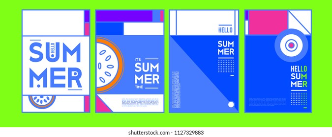 Summer colorful poster design template. Set of summer sale background and illustration. Minimalist design style for summer event poster and banner in eps10. 