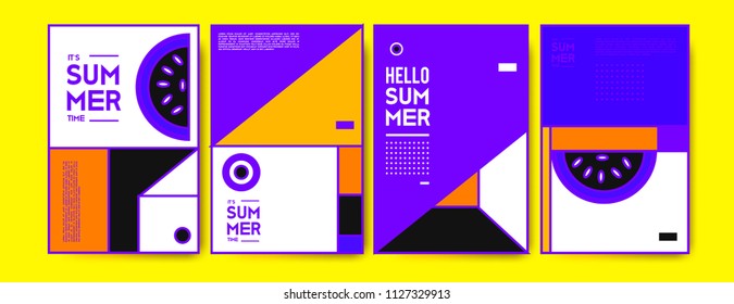Summer colorful poster design template. Set of summer sale background and illustration. Minimalist design style for summer event poster and banner in eps10. 