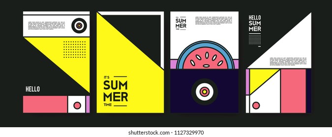Summer colorful poster design template. Set of summer sale background and illustration. Minimalist design style for summer event poster and banner in eps10. 