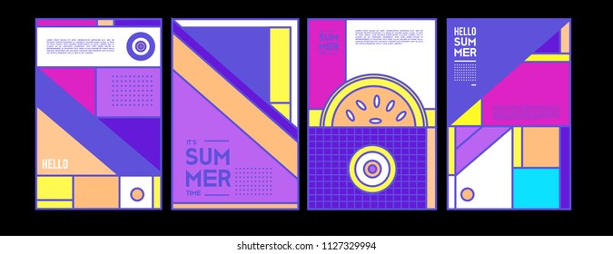 Summer colorful poster design template. Set of summer sale background and illustration. Minimalist design style for summer event poster and banner in eps10. 