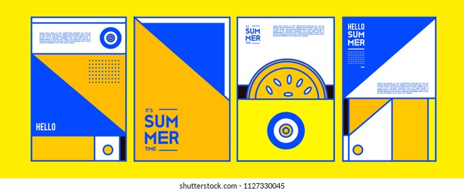 Summer colorful poster design template. Set of summer sale background and illustration. Minimalist design style for summer event poster and banner in eps10. 