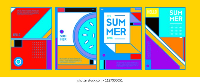 Summer colorful poster design template. Set of summer sale background and illustration. Minimalist design style for summer event poster and banner in eps10. 