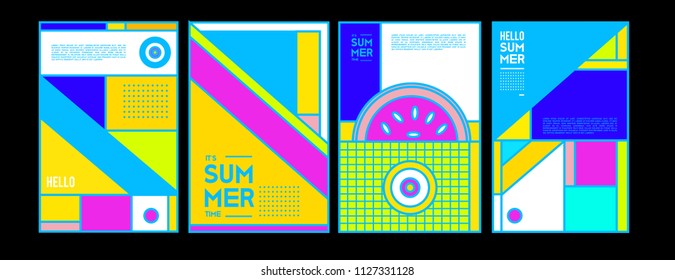 Summer colorful poster design template. Set of summer sale background and illustration. Minimalist design style for summer event poster and banner in eps10. 