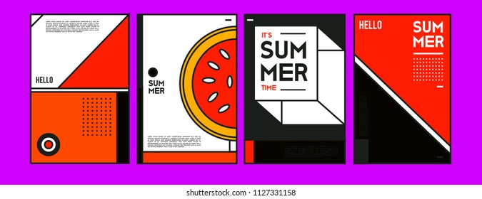 Summer colorful poster design template. Set of summer sale background and illustration. Minimalist design style for summer event poster and banner in eps10. 