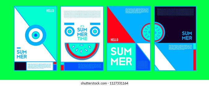 Summer colorful poster design template. Set of summer sale background and illustration. Minimalist design style for summer event poster and banner in eps10. 