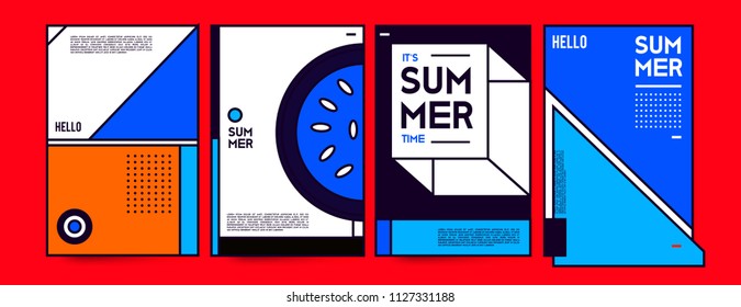 Summer colorful poster design template. Set of summer sale background and illustration. Minimalist design style for summer event poster and banner in eps10. 