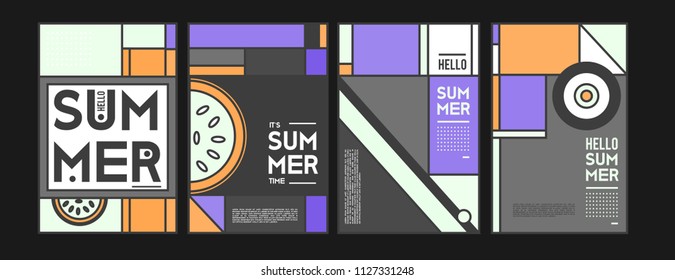Summer colorful poster design template. Set of summer sale background and illustration. Minimalist design style for summer event poster and banner in eps10. 
