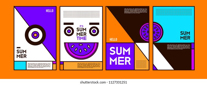 Summer colorful poster design template. Set of summer sale background and illustration. Minimalist design style for summer event poster and banner in eps10. 