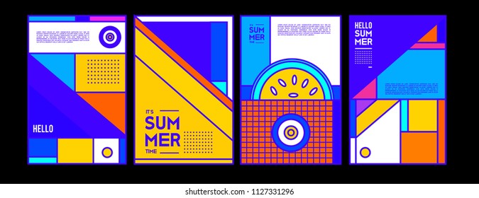 Summer colorful poster design template. Set of summer sale background and illustration. Minimalist design style for summer event poster and banner in eps10. 