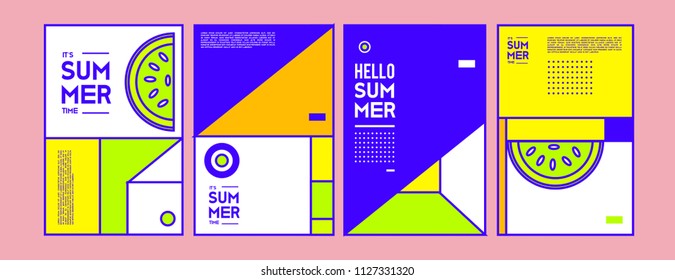 Summer colorful poster design template. Set of summer sale background and illustration. Minimalist design style for summer event poster and banner in eps10. 