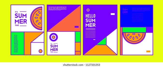Summer colorful poster design template. Set of summer sale background and illustration. Minimalist design style for summer event poster and banner in eps10. 