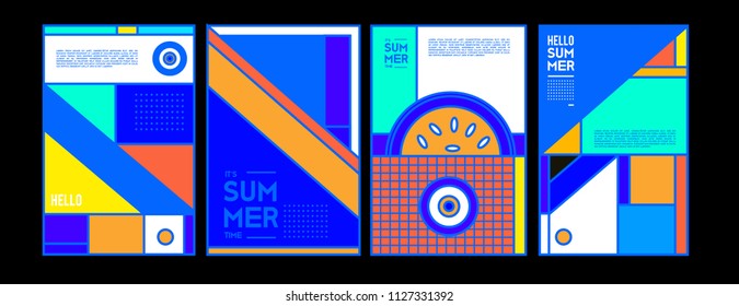 Summer colorful poster design template. Set of summer sale background and illustration. Minimalist design style for summer event poster and banner in eps10. 