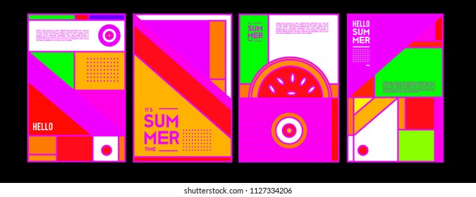 Summer colorful poster design template. Set of summer sale background and illustration. Minimalist design style for summer event poster and banner in eps10. 
