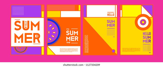 Summer colorful poster design template. Set of summer sale background and illustration. Minimalist design style for summer event poster and banner in eps10. 