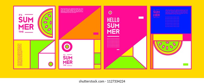 Summer colorful poster design template. Set of summer sale background and illustration. Minimalist design style for summer event poster and banner in eps10. 